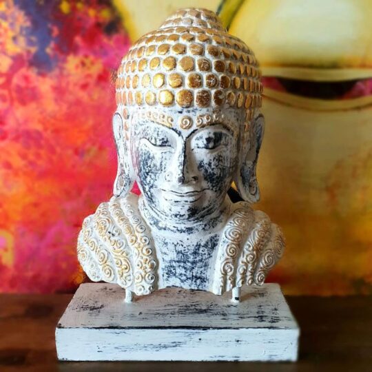 Gold Wooden Buddha Head with Stand bali buddha homewares