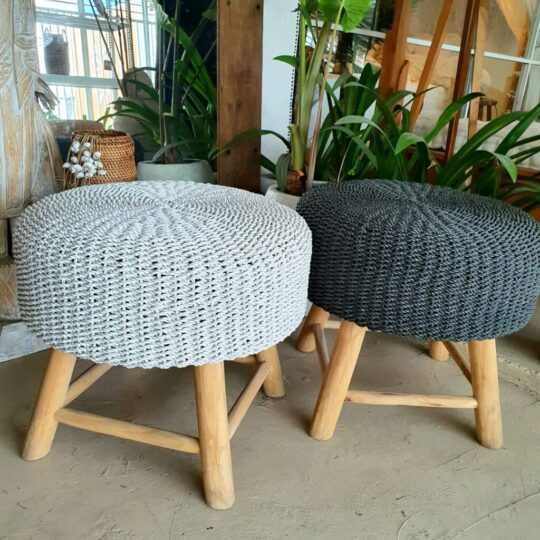 Grey Raffia Stool bali buddha decor