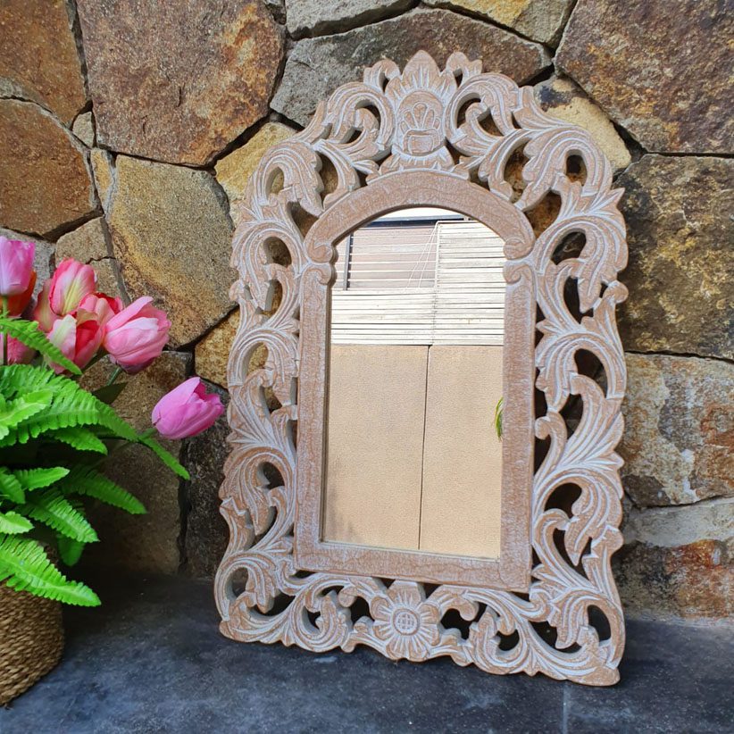 Traditional Hand Carved Arched Mirror bali buddha decor