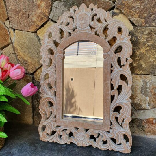Traditional Hand Carved Arched Mirror bali buddha homewares