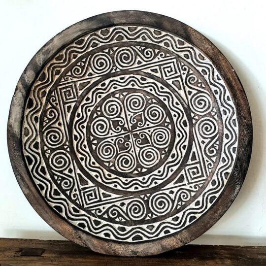 Tribal Pattern Carved Wooden Plate Bali Buddha exotic ethnic 2